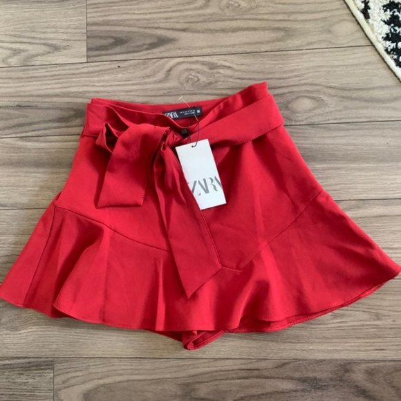 Zara Gorgeous red ribbon tie skirt deep dark valentines holiday red - Picture 1 of 7